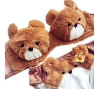 BELOWSYALER Women Lovely Plush Bra Panty Set Funny Bear Bra Panties Set Cartoon Plush Underwear Soft Student Girls Lingerie Set