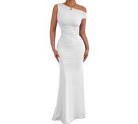 Belriviere Womens Off The Shoulder Maxi Dress Sleeveless Ruched Fishtail Sexy Bodycon Long Dress for Wedding Guest Party Evening Gown XL White