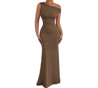 Belriviere Womens Off The Shoulder Maxi Dress Sleeveless Ruched Fishtail Sexy Bodycon Long Dress for Wedding Guest Party Evening Gown L Brown