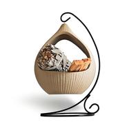 Belsea Palo Santo Holder, Modern Hanging Basket Palo Santo Burner, Handmade Ceramic Iron Frame Smudge Bowl for Sage, Incense Cones, Candles, Ash Catcher for Meditation, Yoga, Spa, Home Decor (Round)