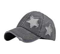 Belsen Star Embroidery Ponytail Baseball Cap Washed Cotton Distressed Trucker Hat - grey - One size