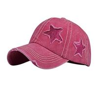 Belsen Star Embroidery Ponytail Baseball Cap Washed Cotton Distressed Trucker Hat - red - One size