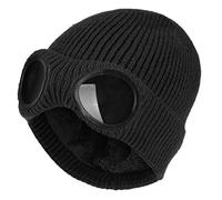 Belsen Unisex Goggle Knitted Beanie Hat Windproof Warm Winter Skull Cap, Black, One size