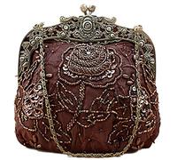 Belsen Women's Vintage Beaded Sequin Flower Evening Handbags (Brown)