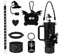 BELSITA Halloween Accessories Set - Black Devil Witch Hat Cap, Silicone Stanley Cup Boot, Charms for 30/40oz Tumble