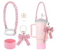 BELSITA Pink Silicone Stanley Cup Accessories Set, Bow Pearl Chain Braided Design Water Bottle Handle Strap, Silicone Boot, Charms for 30/40oz Tumble (5pc)
