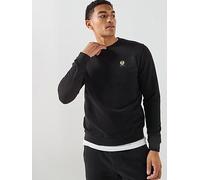 Belstaff Left Chest Patch Logo Regular Fit Crew Neck Sweatshirt, Black, Size Xl, Men Black