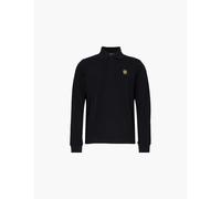 Belstaff Mens Black Brand-patch Long-sleeve Relaxed-fit Cotton-pique Polo Shirt Xl