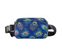 Belt Bag Crossbody Bags Fashion Waist Packs Fanny Pack with Adjustable Strap Peacock Feathers Blue Background for Workout Shopping Travelling Hiking