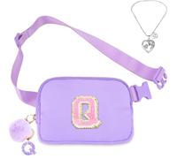 Belt Bag Fanny Pack for Girls - Initial Crossbody Bag for Birthday Gifts for 5 6 7 8 9 10 11 12 13 Year Old Teen Waist Pack Small Travel Essential, purple, Q