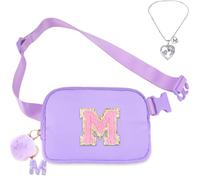 Belt Bag Fanny Pack for Girls - Initial Crossbody Bag for Birthday Gifts for 5 6 7 8 9 10 11 12 13 Year Old Teen Waist Pack Small Travel Essential, Purple, M