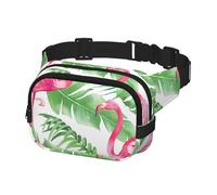 Belt Bag for Men Fashionable Crossbody Fanny Pack for Women Waist Bag, Pink Flamingo with Green Palm