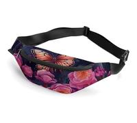 Belt Bag for Women Men Waterproof Fanny Pack Mauna Kea Summit Sunset Waist Pack Waist Bag with Adjustable Strap, Moon Flowers and Butterflies, 36*15cm