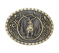 Belt Buckle Deer Wildlife Forest for Men Oval Belt Buckle Deer Forest Cowboy Celtic Elk Jewellery for Men, bronze, L