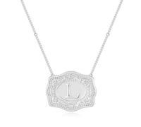 Belt Buckle Initial Letter Necklace For Women,14k Gold Plated With Embossed Charm Pendant Necklaces Dainty Sliver Western Personalized Gift Jewelry, L, Copper, No Gemstone
