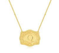 Belt Buckle Initial Letter Necklace For Women,14k Gold Plated With Embossed Charm Pendant Necklaces Dainty Sliver Western Personalized Gift Jewelry, L, Copper, No Gemstone