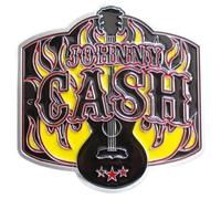 Belt buckle Johnny Cash Black guitar and rock flames