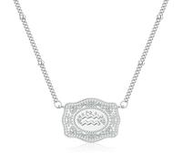 Belt Buckle Zodiac Necklace for Women 12 Constellation Embossed Pendant Necklace Astrology Sign Necklaces Exquisite Chain Personalized Jewelry, L, Alloy Steel, No Gemstone