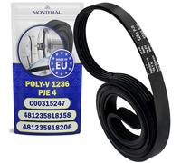 Belt for Washing Machine Poly-V 1236 PJE 4 with the Original Code 481235818206 481235818158 C00315247 for Whirlpool - MADE IN EU - Warranty 10 Years - MONTERAL