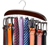 Belt Hanger, 14 Hooks Belt Holder for Closet, Wooden Tie/Belt Rack for Storage, 360°Rotating Belts Organizer for Closet Space Save Organizer for Tie, Tank Top, Scarf-Walnut Wood with Chrome Hooks