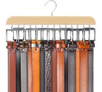Belt Hanger for Closet, Sturdy Wood Belt Rack Closet Accessories with 14 Hooks Belt Organizer for Closet Organizers and Storage Max 42 Belts-Wood 1 Pack