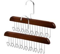 Belt Hanger for Wardrobe, 2 Pack Belt Hanger Wooden, Belt Rack with 8 Hooks,360 Degree Rotating Tie Hanger, Space Saving Belt Holder, Cabinet Organiser, Storage for Scarves, Ties, Belts (Brown)