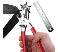 Belt Hole Puncher for Leather, Leather Hole Punch Tool with 10 cm Ruler, Adjustable 6 Interchangeable Sizes, Suitable for Belts Bands Straps Watch Strap Pet Collars Cards Saddles Shoes Cards