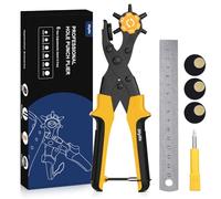 Belt Hole Puncher, [Perfect Full Set] Diyife Leather Punch with Ruler Extra Plate Screwdriver, Heavy Duty Revolving Punch Plier, Multi Sizes for Crafts, Card, Rubber, Paper(Yellow)