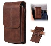 Belt Phone Holster with Clip Compatible with iPhone 17/16/15/14/13/12/11/XS, Galaxy S25/S24/S23/S22/S21, PU Leather Belt Phone Pouch Belt Case Waist Bag ID Card Pouch Protective Cover for Men, Brown