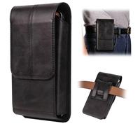 Belt Phone Holster with Clip Compatible with iPhone 17/16/15/14/13/12/11/XS, Galaxy S25/S24/S23/S22/S21, PU Leather Belt Phone Pouch Belt Case Waist Bag ID Card Pouch Protective Cover for Men, Black