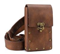 Belt Pouch Waist Bag Fanny Pack Medieval Vintage Leather Pouch Cellphone Holder Holster Carry Belt Purse Pocket Casual Hiking Festival Renaissance Faire Costume Props Travel Wallet, Brown, OneSize,
