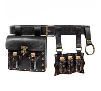 Belt Pouch Waist Bag Magic Bottle Alchemy Vials Fantasy Medieval Renaissance Cosplay Halloween Festival Costume Accessory, 5Vials-Black, M, Renaissance