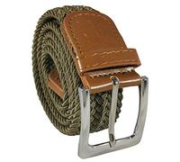 Belt Up Mens Ladies 1.25 Inch Braided Elastic Woven Webbing Casual Smart Belt With Leather (Mid Brown, Large 36"-40")