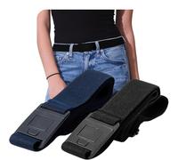 BELTAWAY Easily Adjustable Elastic Flat Buckle No Show Belts for Women - Stretch No Bulge jeans pants, Black&denim, One Size (0-14)