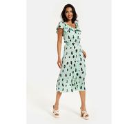 Belted Midi Dress with Off Shoulder Sleeves in Mint Animal Print Liquorish Green 14