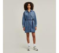 Belted Oversized Denim Dress - Medium blue - Women XXS