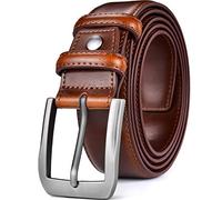 beltox fine Men’s Casual Leather Jeans Belts 1 1/2” Wide 4MM Thick Alloy Prong Buckle Work Dress Belt for Men (Brown Belt with Silver Brushed Buckle, 30-32)