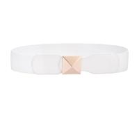beltox fine Women's Elastic Waist Belt with Gold Pyramid-Shaped Buckle, White, Waist size: 95CM-120CM (37-47 inch waist)
