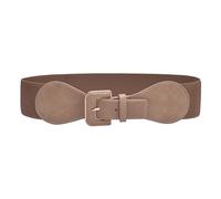 Beltox Women’s Vintage Wide Elastic Waist Belt with Bow-shaped Gold Buckle, Khaki, 31"-37" Waist Adjustable