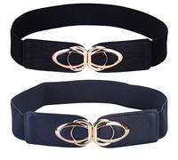 Beltox Womens Belts Elastic Stretch Cinch Plus Fashion Dress Belts for ladies (Black and Blue 2pack, Waist 26"-43"(66CM-108CM))