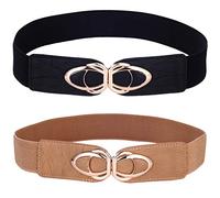 Beltox Womens Belts Elastic Stretch Cinch Plus Fashion Dress Belts for ladies (Black and Khaki 2pack, Waist 26"-43"(66CM-108CM))