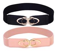 Beltox Womens Belts Elastic Stretch Cinch Plus Fashion Dress Belts for ladies (Black and Pink 2pack, Waist 30"-51"(76CM-130CM))