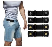 BELTROAD No Buckle Belts for Men Women Side Belt without Buckle Elastic Stretch Adjustable Belt Invisible No Buckle Belt, 4*black, Fit 2 loop distance 8.5"-12"