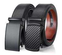 BELTROAD Ratchet Belts for Men- 2-Pack Men‘s Ratchet Adjustable Click Slide Belts for Dress Casual 1 3/8" Leather Belt Gift, 2pcs-classic Black+twill Black, for Wasit 36"-44"