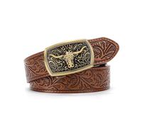 BELTROAD Western Cowboy Ratchet Belt Micro Adjustable Belt Men with Automatic Buckle for Casual Jeans, Bronze Bull-brown(35mm), for Wasit 44"-49"