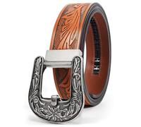 BELTROAD Western Cowboy Ratchet Belt Micro Adjustable Belt Men with Automatic Buckle for Casual Jeans, Silver Buckle-brown(38mm), for Wasit 34"-39"