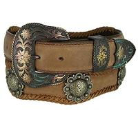 Belts.com Men's Austin Texas Stars Conchos Leather Scalloped Belt 44 Brown
