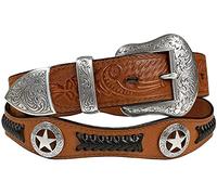 Belts.com Men's Western Ranger Star Badge Concho Braided Genuine Leather Cowboy Belt 38 Brown