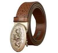 Belts for Men Ratchet, Mens Cowboy Western Leather Belt with Wolf Head Alloy Buckle Crocodile Embossed belt,Brown B,115CM/45.3''