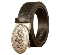 Belts for Men Ratchet, Mens Cowboy Western Leather Belt with Wolf Head Alloy Buckle Crocodile Embossed belt,Black B,130CM/51.2''